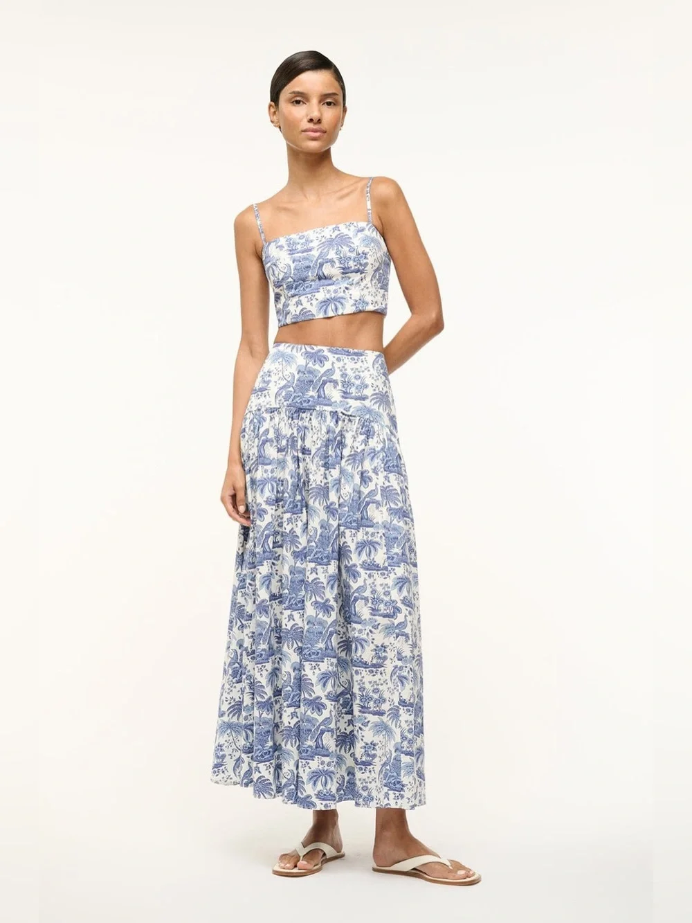 STAUD Procida Maxi Skirt / Federico Cropped Tank Set Blue Toile Size 4 / Small